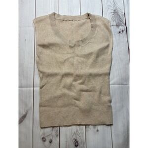 Unbranded Women Beige Tan Sleeveless Knit Tank Top Size Small Scoop Neck Ribbed